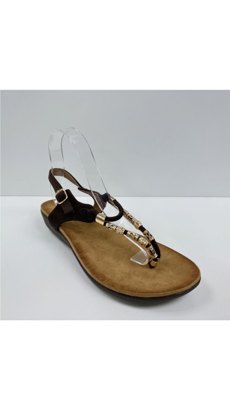 SANDALIA DEDO TIRAS METAL MARRON