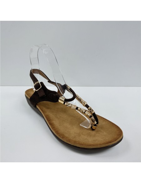 SANDALIA DEDO TIRAS METAL MARRON