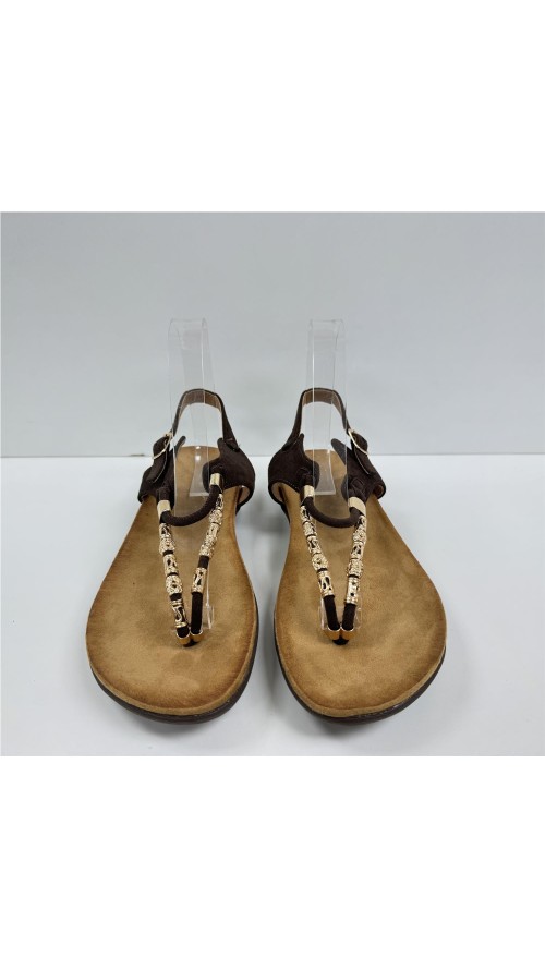 SANDALIA DEDO TIRAS METAL MARRON
