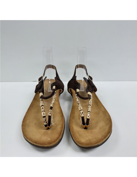 SANDALIA DEDO TIRAS METAL MARRON
