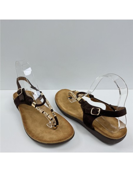 SANDALIA DEDO TIRAS METAL MARRON