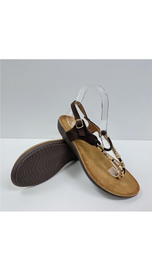 SANDALIA DEDO TIRAS METAL MARRON
