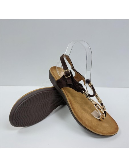 SANDALIA DEDO TIRAS METAL MARRON