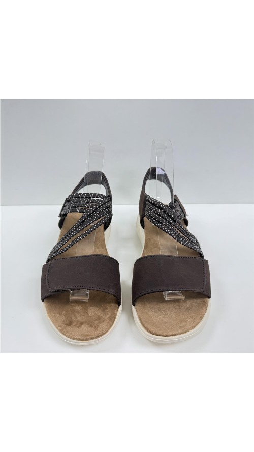 SANDALIA PLANA CON VELCROS MARRON