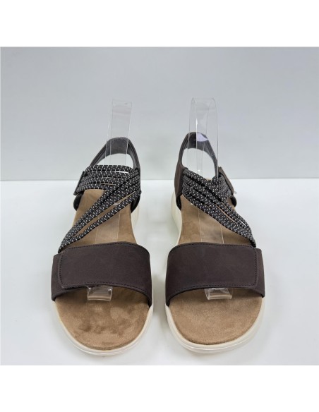 SANDALIA PLANA CON VELCROS MARRON