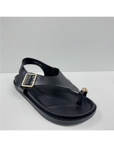 SANDALIA PISO ANCHO CON HEBILL NEGRO
