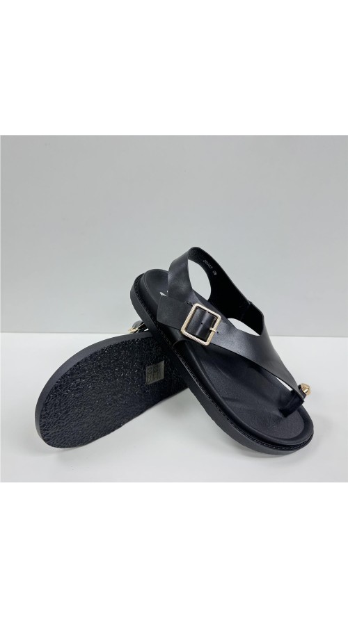 SANDALIA PISO ANCHO CON HEBILL NEGRO