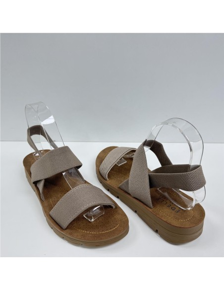 SANDALIA PLANA CON ELASTICOS CAMEL
