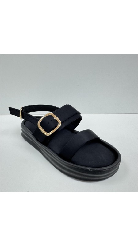 SANDALIA PISO ANCHO CON HEBILL NEGRO