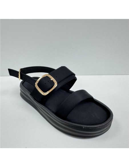 SANDALIA PISO ANCHO CON HEBILL NEGRO