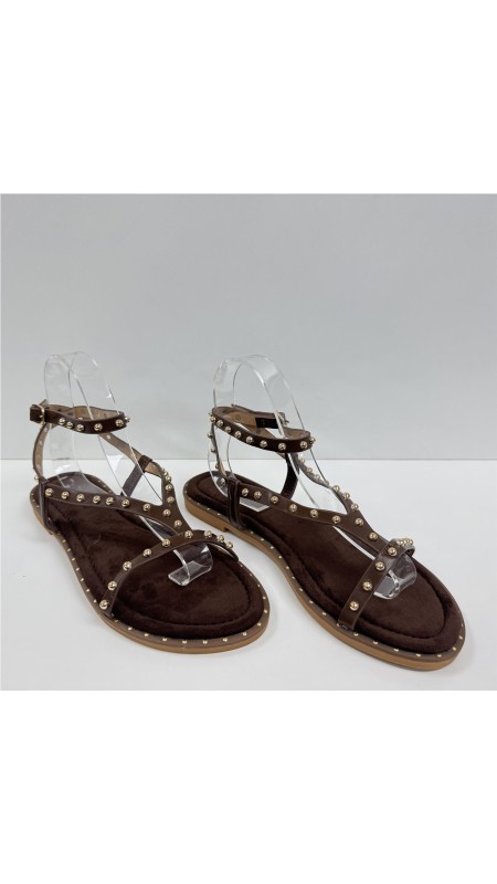 SANDALIA PLANA TACHAS MARRON 2