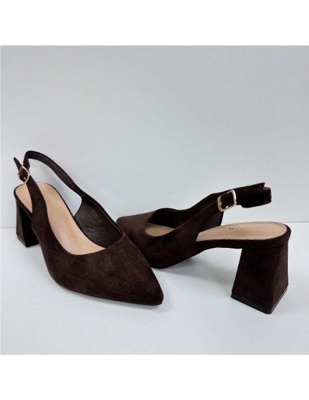 SALON DESTALONADO, TACON ANCHO MARRON