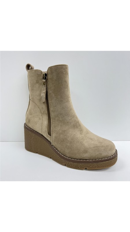 BOTA DE CUÑA DE SERRAJE TAUPE