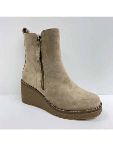 BOTA DE CUÑA DE SERRAJE TAUPE