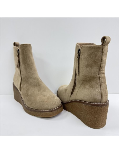 BOTA DE CUÑA DE SERRAJE TAUPE