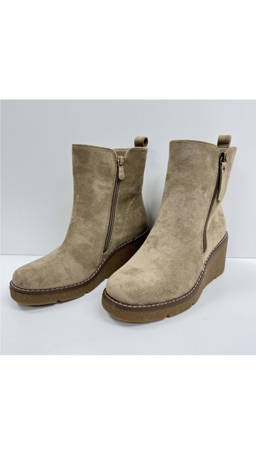 BOTA DE CUÑA DE SERRAJE TAUPE