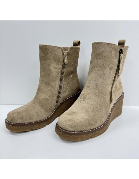 BOTA DE CUÑA DE SERRAJE TAUPE