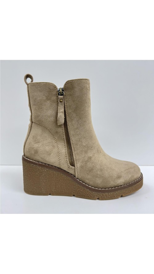 BOTA DE CUÑA DE SERRAJE TAUPE