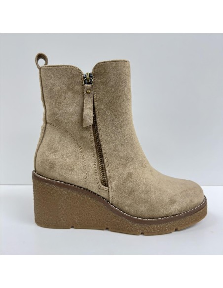 BOTA DE CUÑA DE SERRAJE TAUPE