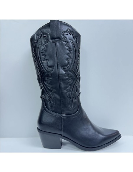 BOTA TROQUELADO COW BOY NEGRO