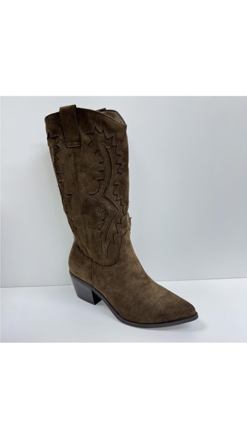 BOTA TROQUELADO COW BOY MARRON