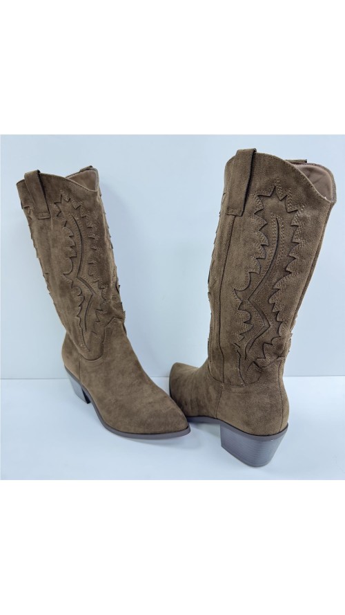 BOTA TROQUELADO COW BOY MARRON