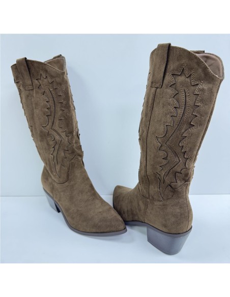 BOTA TROQUELADO COW BOY MARRON