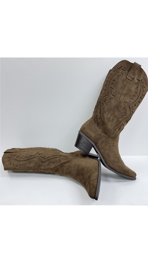 BOTA TROQUELADO COW BOY MARRON