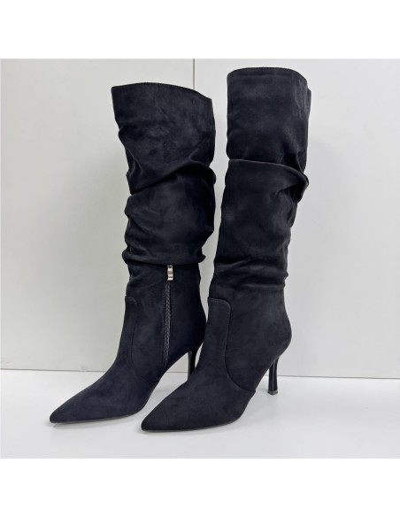 BOTA ALTA ARRUGADA NEGRO