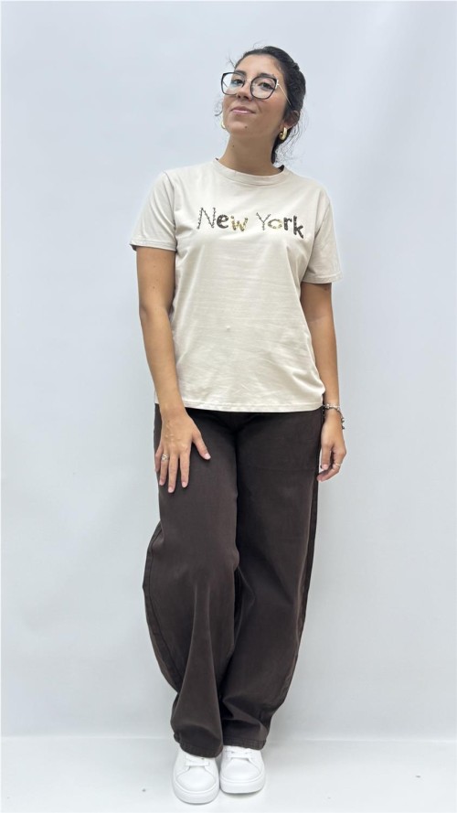 CAMISETA NEW YORK BEIG