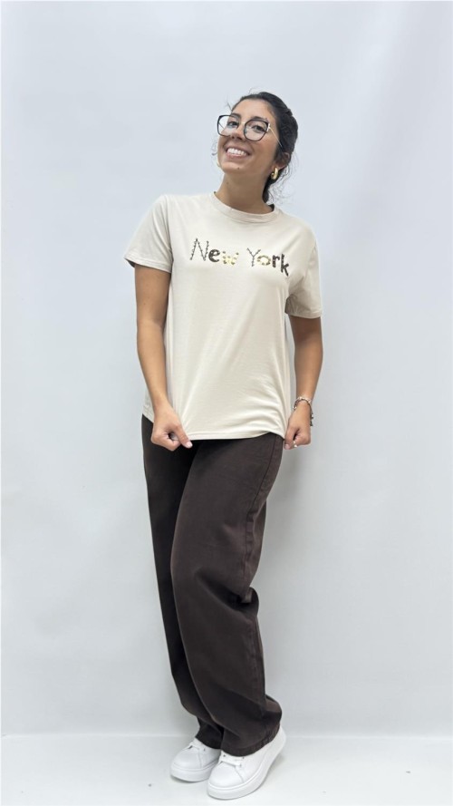 CAMISETA NEW YORK BEIG