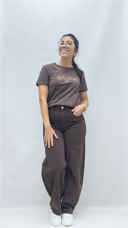 CAMISETA FLOWER MARRON