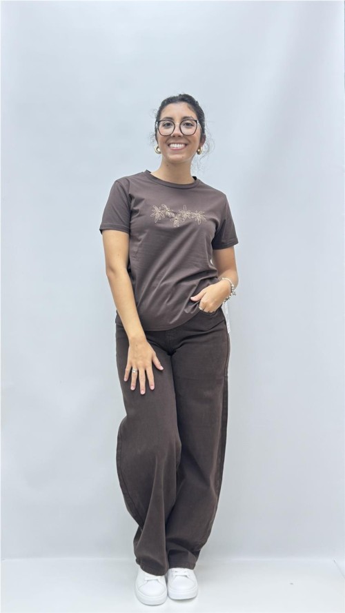 CAMISETA FLOWER MARRON