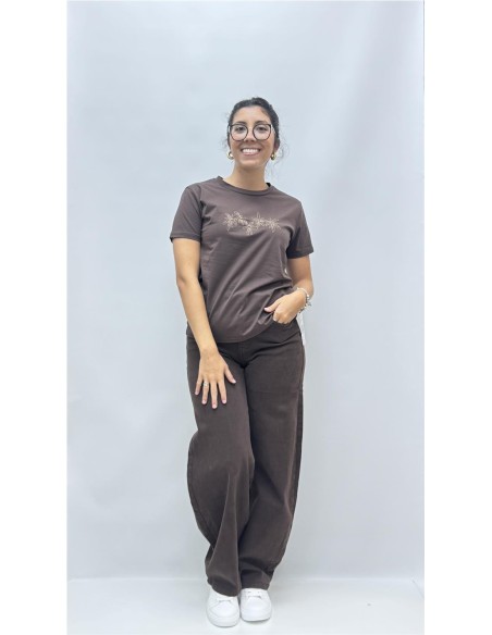 CAMISETA FLOWER MARRON