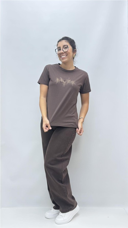 CAMISETA FLOWER MARRON