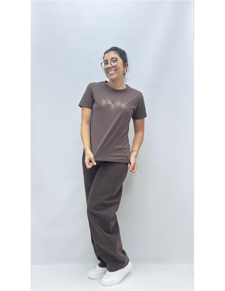 CAMISETA FLOWER MARRON