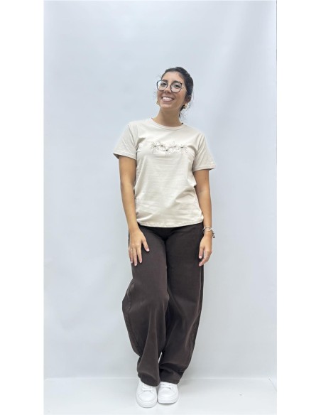 CAMISETA FLOWER BEIG