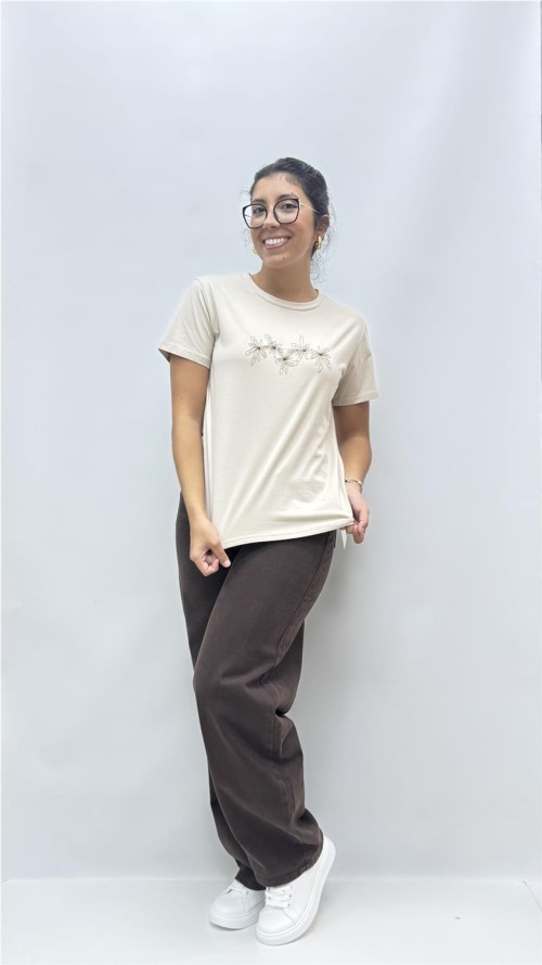 CAMISETA FLOWER BEIG