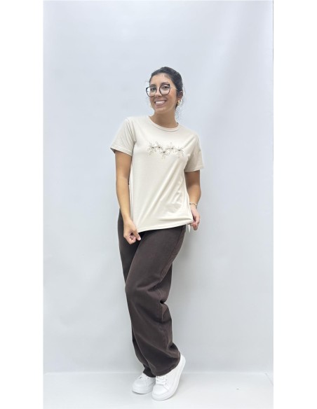 CAMISETA FLOWER BEIG