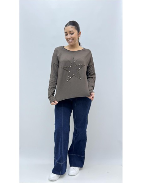 CAMISETA TACHAS ESTRELLA MARRON