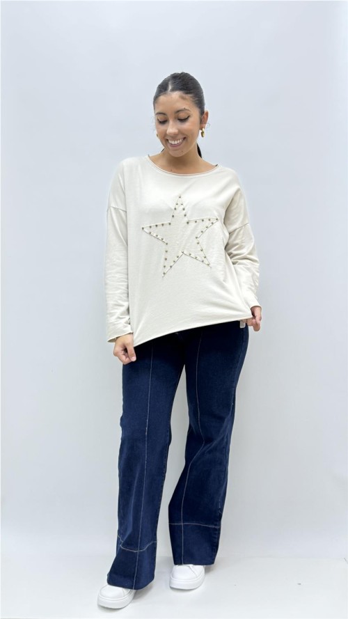 CAMISETA TACHAS ESTRELLA BEIG