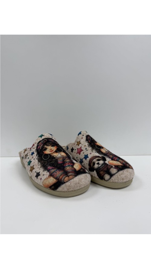 ZAPATILLO FILTRO CON PERRO CAMEL