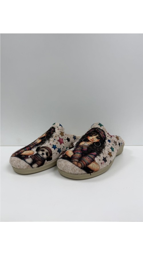 ZAPATILLO FILTRO CON PERRO CAMEL