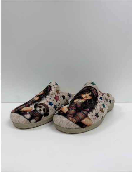 ZAPATILLO FILTRO CON PERRO CAMEL
