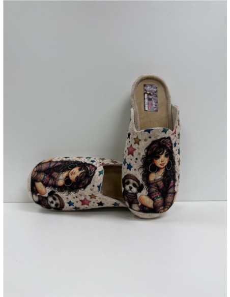 ZAPATILLO FILTRO CON PERRO CAMEL