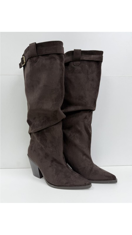 BOTA ARRUGADA COW BOY HEBILLA MARRON