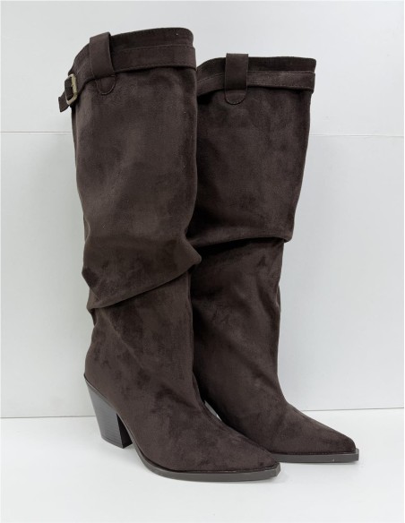 BOTA ARRUGADA COW BOY HEBILLA MARRON