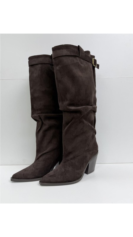 BOTA ARRUGADA COW BOY HEBILLA MARRON 2
