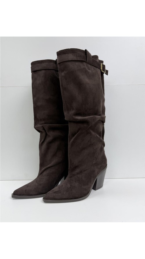 BOTA ARRUGADA COW BOY HEBILLA MARRON