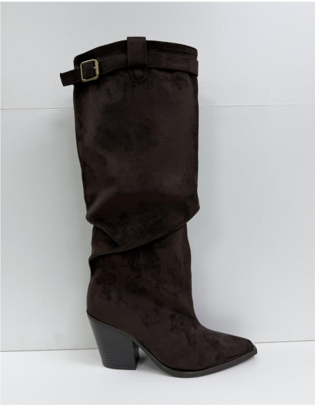 BOTA ARRUGADA COW BOY HEBILLA MARRON